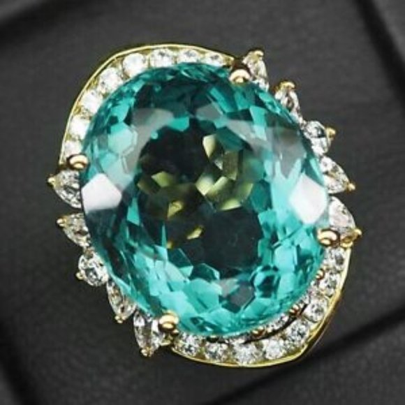 21.7ctw Aquamarine and White Sapphire 18k Gold Over Sterling Silver Ring Size 8 - Picture 1 of 6